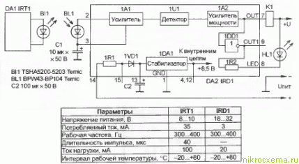 Схема инфракрасного детектора и технические характеристики