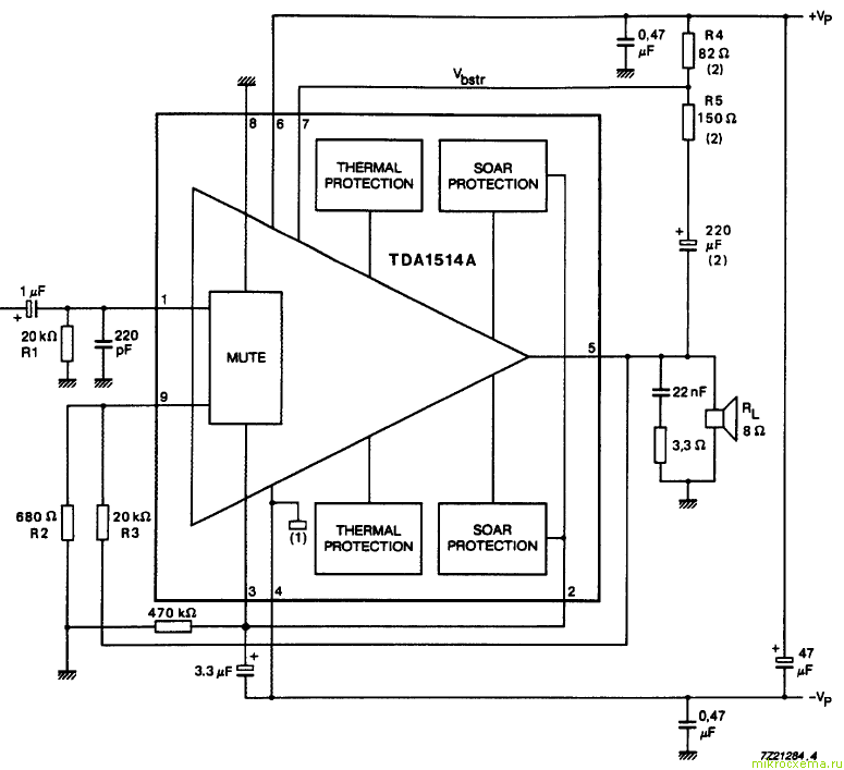 Схема усилителя мощности на TDA1514A