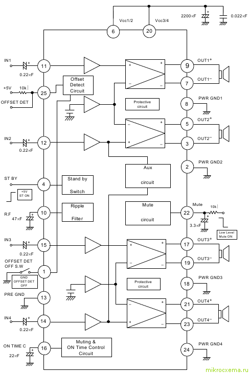Схема 4 канального автомобильного усилителя